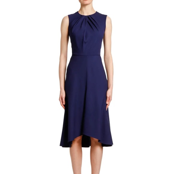ALEXANDER McQUEEN  Midnight Blue Wool Crepe Midi A-Line Dress - Picture 2 of 5